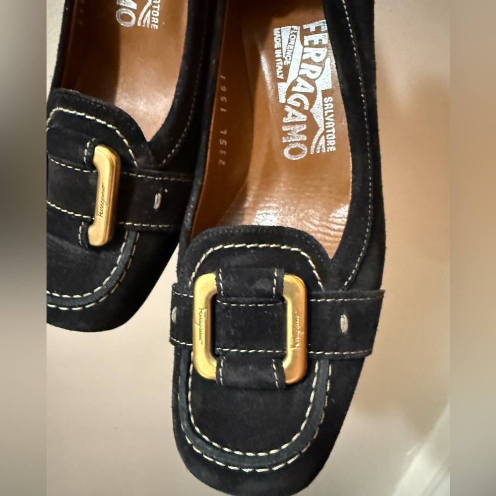 Salvatore Ferragamo Black Loafers with Gold Accent